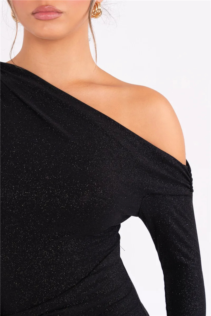 Stellar Off-Shoulder Shimmer Dress