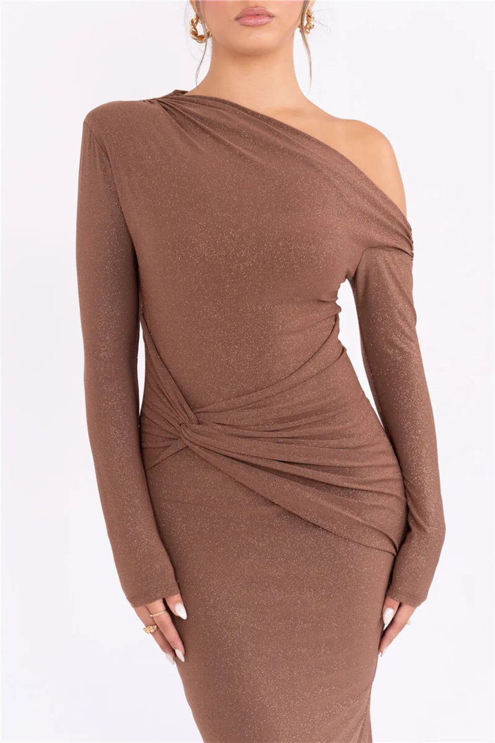 Stellar Off-Shoulder Shimmer Dress