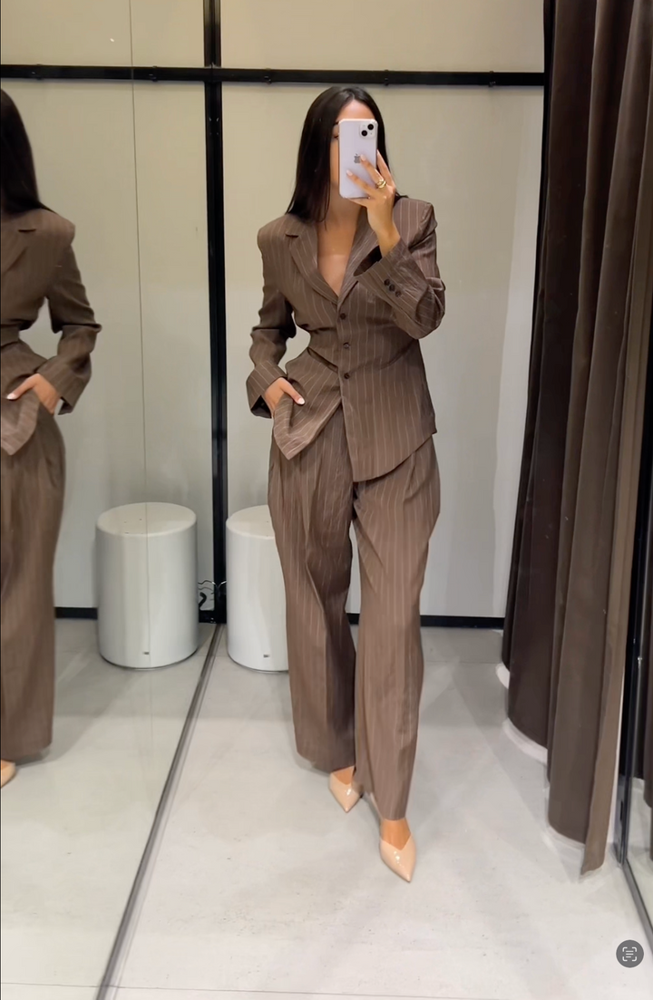 Valeria Pinstripe Blazer Set