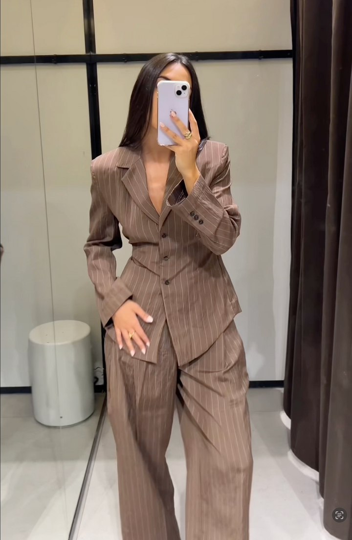Valeria Pinstripe Blazer Set